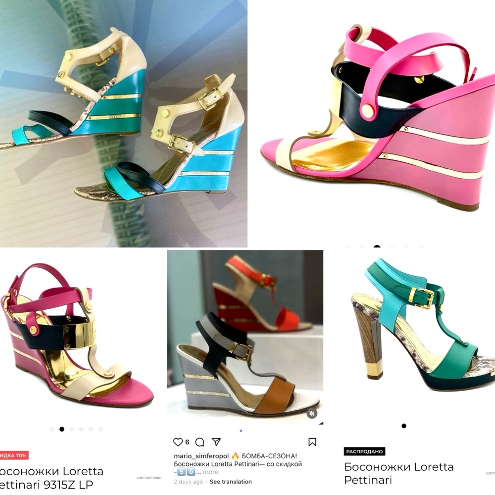 🇮🇹Loretta Pettinari, Italy 38. Turquoise Blue & Cream Strappy Wedge Sandals. 38 - Picture 12 of 16